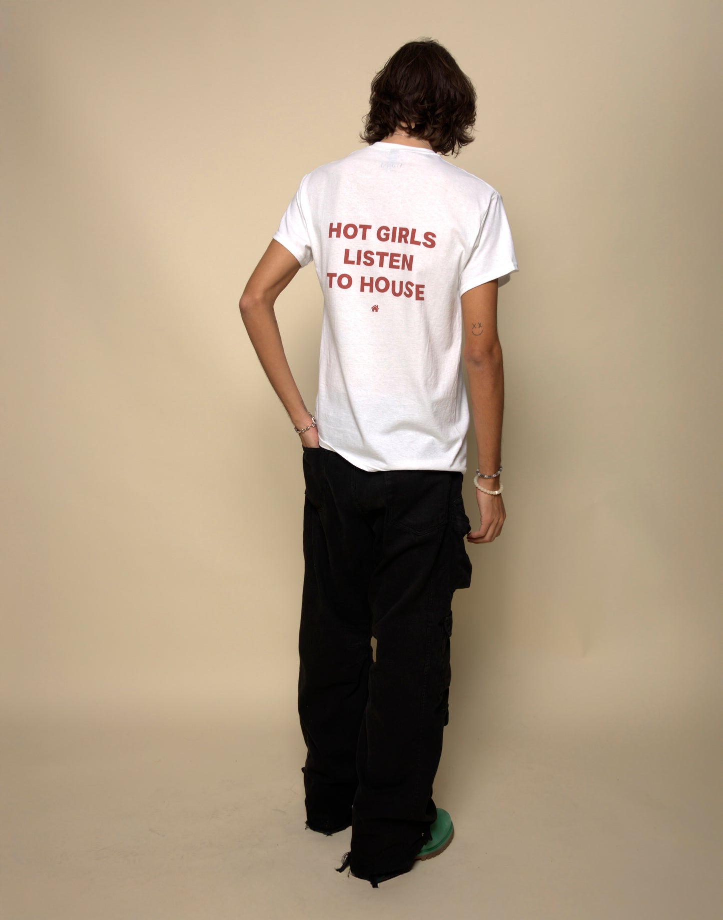 hot girls listen to house t-shirt white. By FRASED. Unisex heavy cotton tee with a crew neckline and graphic screen print, made from 100% cotton, featuring a classic fit and tear-away label for comfort.