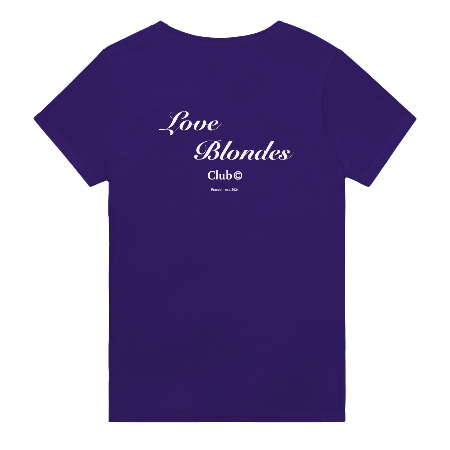 love blondes club t-shirt purple. By FRASED. Unisex heavy cotton tee with a crew neckline and graphic screen print, made from 100% cotton, featuring a classic fit and tear-away label for comfort.