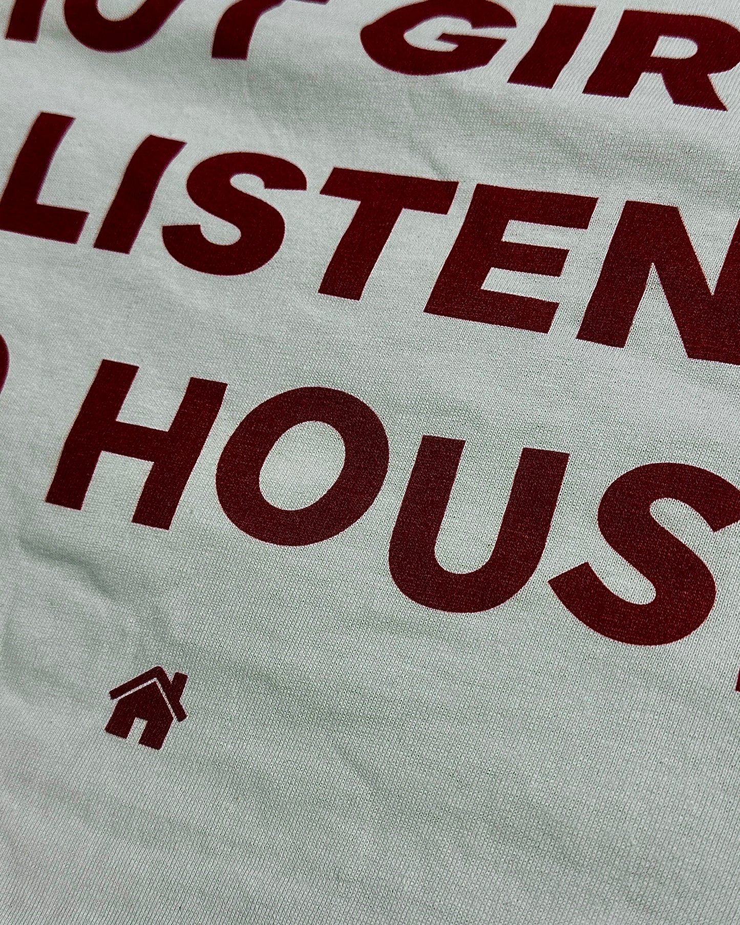 hot girls listen to house t-shirt white. By FRASED super close up fabric. Unisex heavy cotton tee with a crew neckline and graphic screen print, made from 100% cotton, featuring a classic fit and tear-away label for comfort.