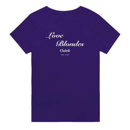 love blondes club t-shirt purple. By FRASED. Unisex heavy cotton tee with a crew neckline and graphic screen print, made from 100% cotton, featuring a classic fit and tear-away label for comfort.