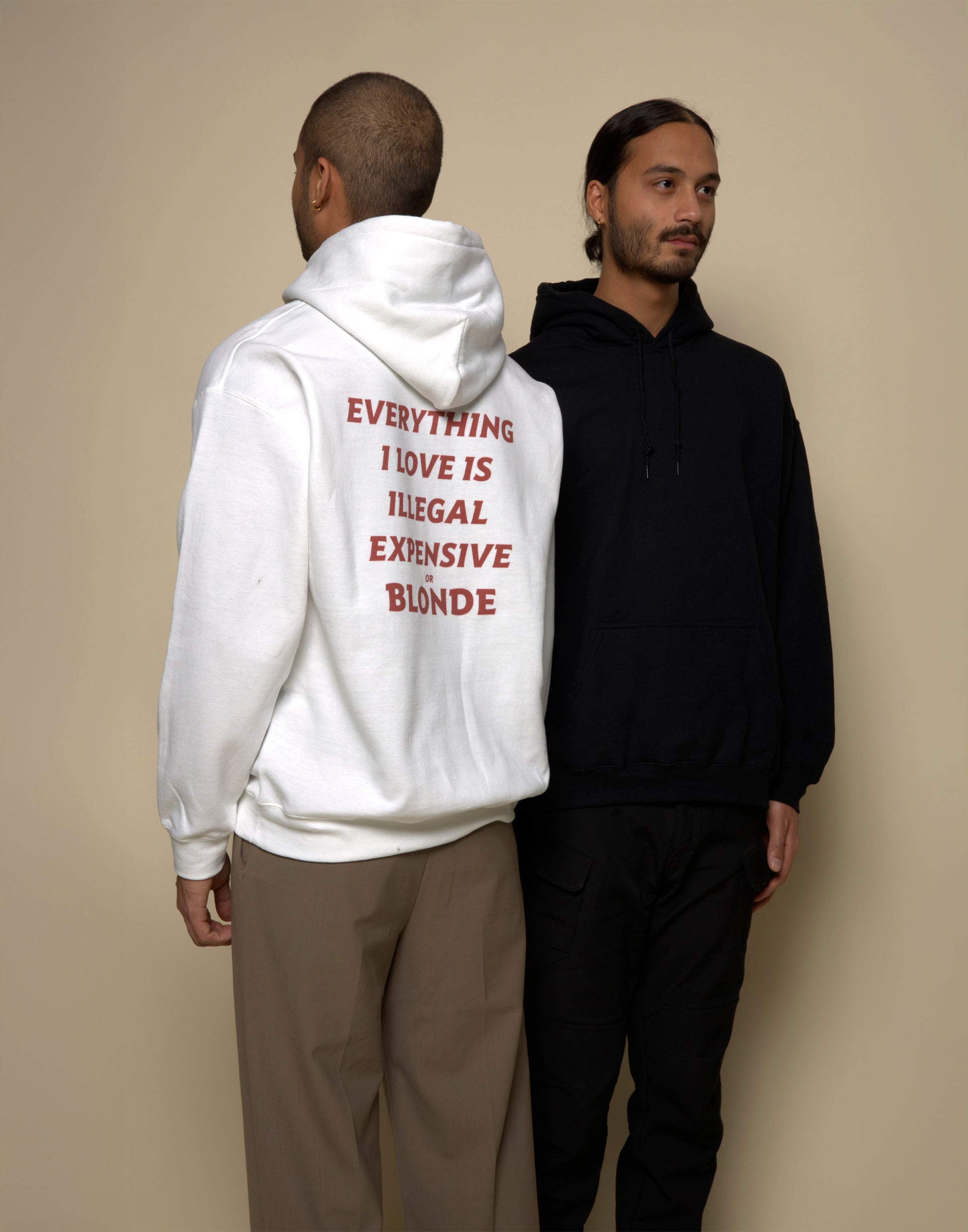 everything i love is illegal expensive or blonde hoodie white and black