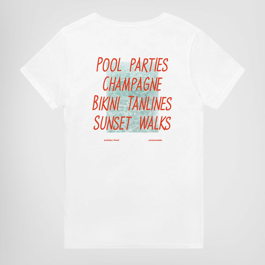 POOL PARTIES. CHAMPAGNE. BIKINI TANLINES. SUNSET WALKS